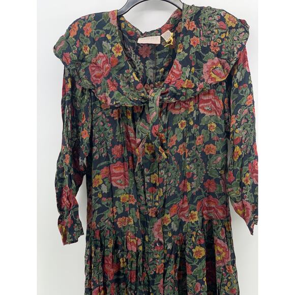 PASSPORTS OF PIER 1 IMPORTS Women's Vintage Green Floral Long Sleeve Dress SZ L - Picture 4 of 12